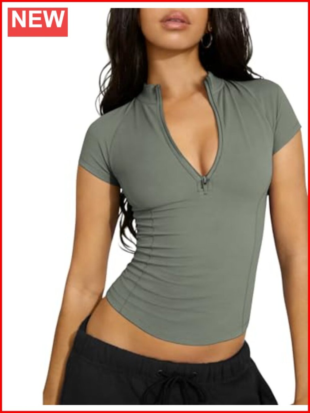 Quarter Zip Active Top Short Sleeve Athletic Shirt Slim Fit Workout